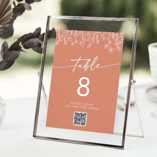 Boho Terracotta Wildflower QR Code Table Numbers 招待状
