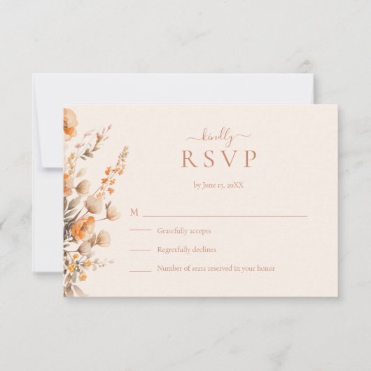 Boho Terracotta Wildflowers Wedding RSVP Card (正面)