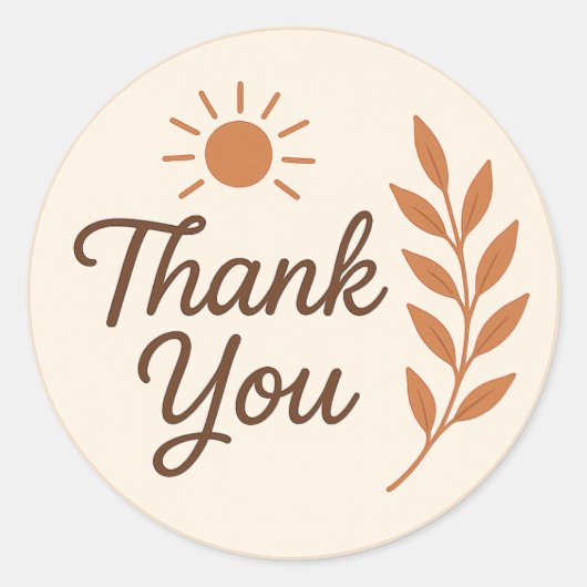 Boho Thank You Sticker – Earthy Aesthetic ラウンドシール (正面)