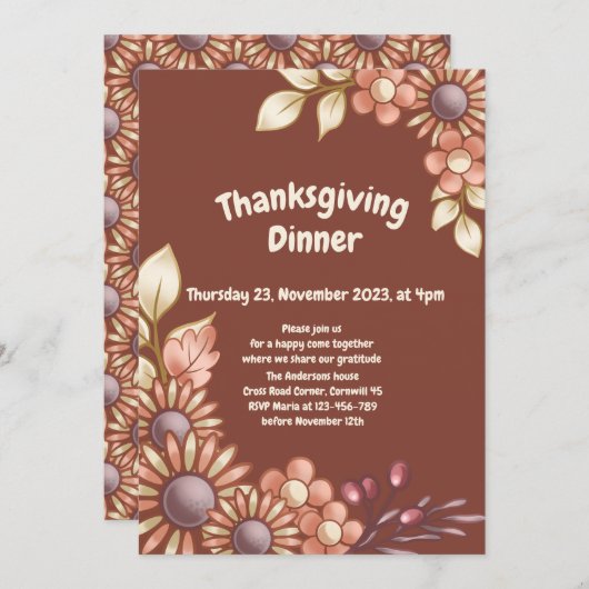 Boho Thanksgivingディナー 招待状 (正面/裏面)