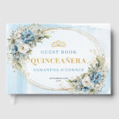 Boho Tiara Sweet 15 Guest Book Blue and Gold ゲストブック (正面)
