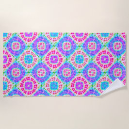 Boho Tie-Dye紫ピンクブルー模様 ビーチタオル