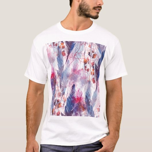 Boho Tigs and Feather:ファッショナブルなアートワーク Tシャツ (正面)
