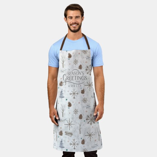 Boho Tigs & Pinecone Christmas ID986 エプロン (着用した状態)