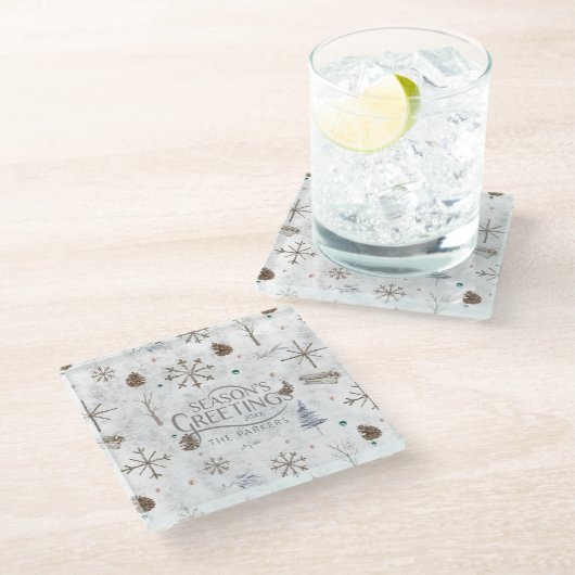 Boho Tigs & Pinecone Christmas ID986 ガラスコースター (アングル)