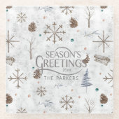 Boho Tigs & Pinecone Christmas ID986 ガラスコースター (正面)