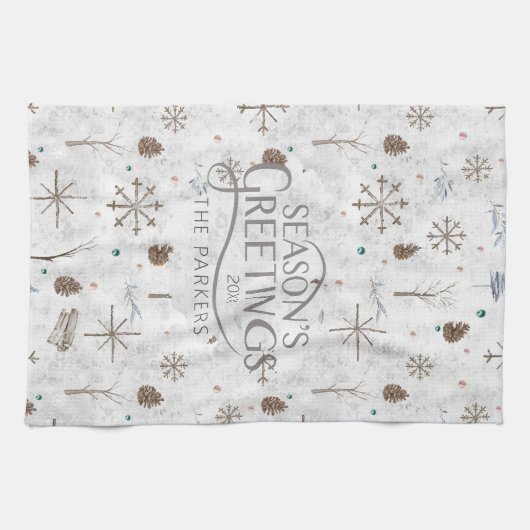 Boho Tigs & Pinecone Christmas ID986 キッチンタオル (横)