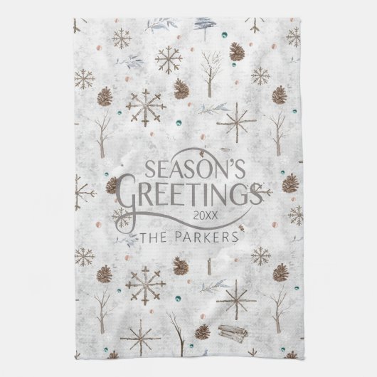 Boho Tigs & Pinecone Christmas ID986 キッチンタオル (縦)