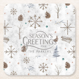 Boho Tigs & Pinecone Christmas ID986 スクエアペーパーコースター