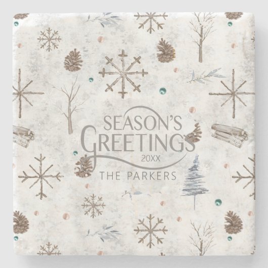 Boho Tigs & Pinecone Christmas ID986 ストーンコースター (正面)