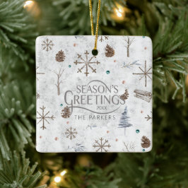 Boho Tigs & Pinecone Christmas ID986 セラミックオーナメント