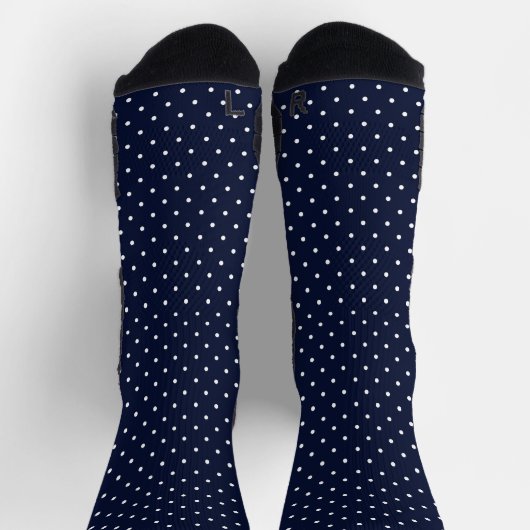 Boho Tiny Polka Dots Rockabilly Cute Navy Blue ソックス (上部)