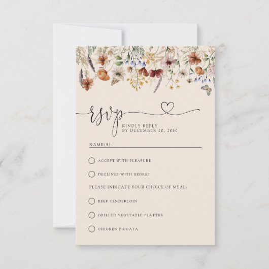 Boho Tiny Wildflower Wedding RSVPカード (正面)