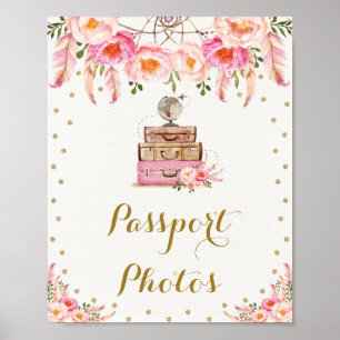 Boho Travel Miss to Mrs Floral Passport Photos ポスター