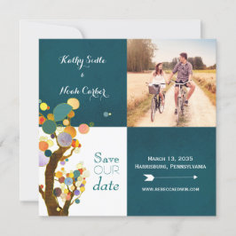 Boho Treesティール（緑がかった色）結婚の写真Save the Date セーブザデート