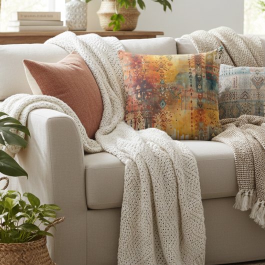 Boho Tribal Abstract Ethnic Pattern クッション