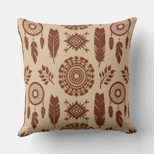 Boho Tribal Abstract Pattern | Earthy Geometric クッション (裏面)