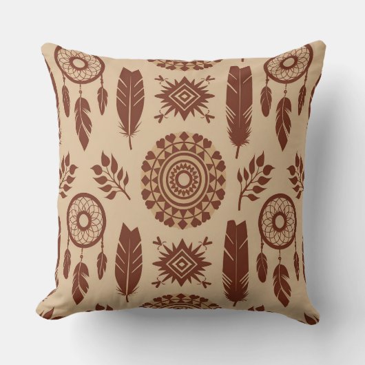 Boho Tribal Abstract Pattern | Earthy Geometric クッション (正面)