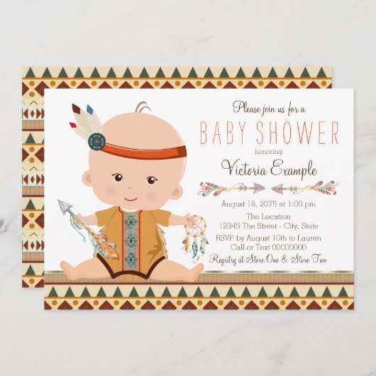Boho Tribal Baby Shower 招待状 (正面/裏面)
