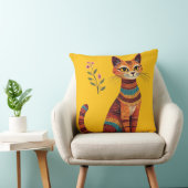 Boho Tribal Cat Cute Folk Art with Flowers クッション (椅子)