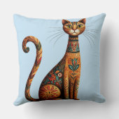 Boho Tribal Cat Cute Folk Art with Flowers クッション (裏面)