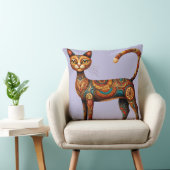 Boho Tribal Cat Cute Folk Art with Flowers クッション (椅子)