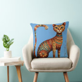 Boho Tribal Cat Cute Folk Art with Flowers クッション (椅子)