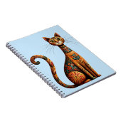 Boho Tribal Cat Cute Folk Art with Flowers ノートブック (右側)