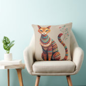 Boho Tribal Cat Illustration Cute Folk Art Design クッション (椅子)