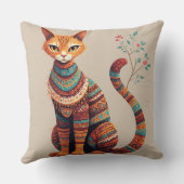 Boho Tribal Cat Illustration Cute Folk Art Design クッション (裏面)