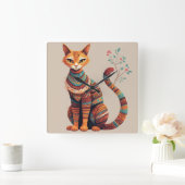 Boho Tribal Cat Illustration Cute Folk Art Design スクエア壁時計 (ホーム)