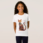 Boho Tribal Cat Illustration Cute Folk Art Design Tシャツ (正面フル)