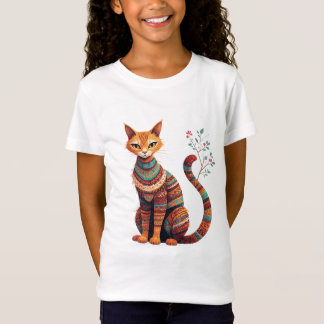 Boho Tribal Cat Illustration Cute Folk Art Design Tシャツ