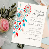 Boho Tribal feather Dreamcatcher Wedding Reception 招待状