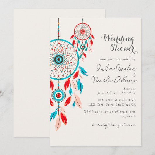 Boho Tribal feather Dreamcatcher Wedding Shower 招待状 (正面/裏面)