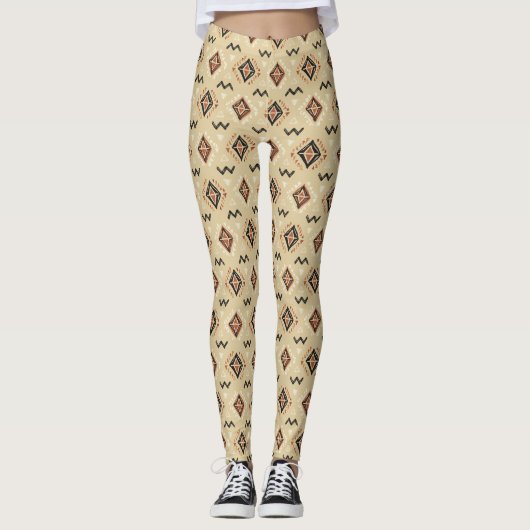 Boho Tribal Geometric Earth Tone Pattern レギンス (正面)