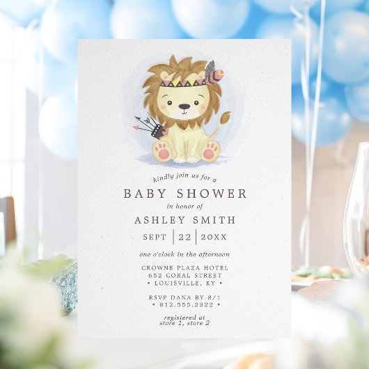 Boho Tribal Lion Boy Baby Shower 招待状