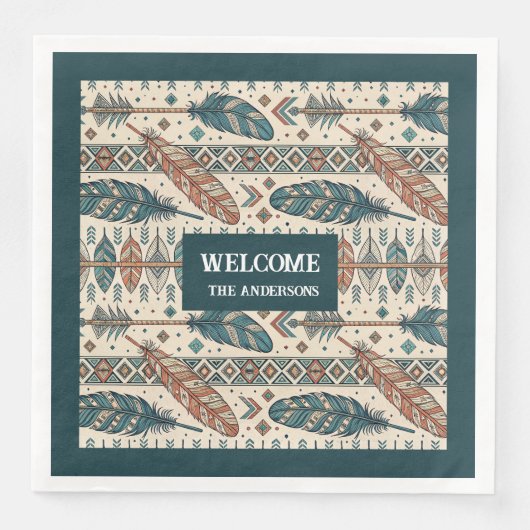 Boho Tribal Napkins Personalized Pastel Tableware (正面)