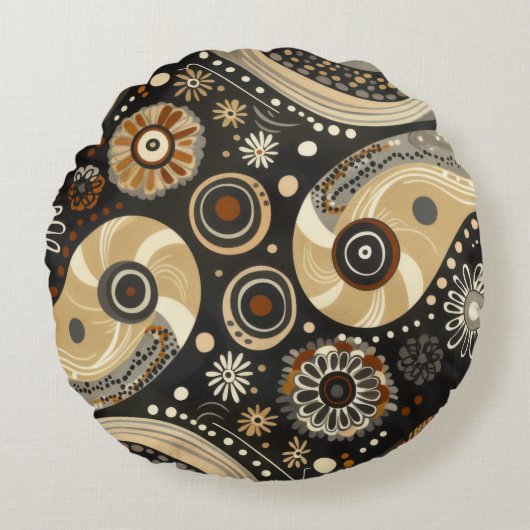 Boho Tribal Paisley & Mandala Pillow ラウンドクッション (正面)