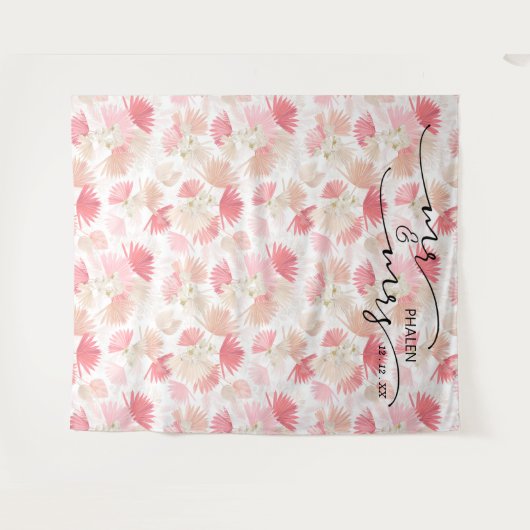 Boho Tropicalフローラミセス結婚の写真 タペストリー (正面(横))