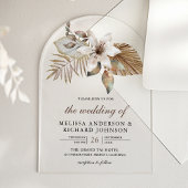 Boho Tropical Dried Palm Floral Wedding アクリル招待状