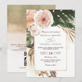 Boho Tropical Floral Desert Chic QR Code Wedding 招待状 (正面/裏面)