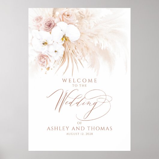 Boho Tropical Floral Elegant Wedding Welcome Sign ポスター (正面)