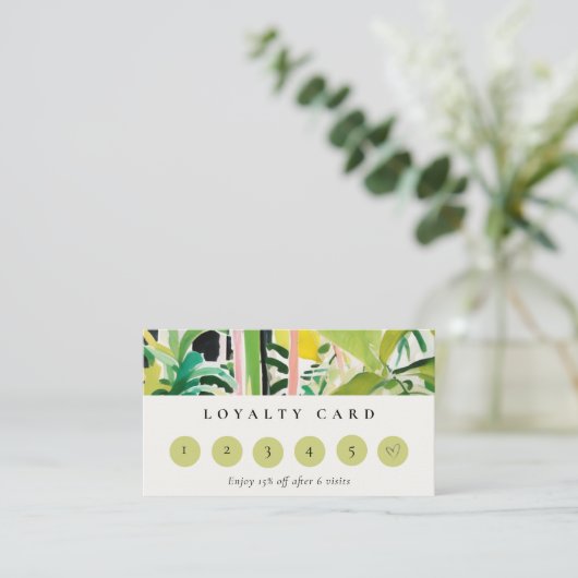 Boho Tropical Foliage Botanical 6 Punch Loyality 名刺 (スタンド正面)