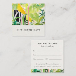 Boho Tropical Foliage Botanical Gift Certificate スクエア名刺