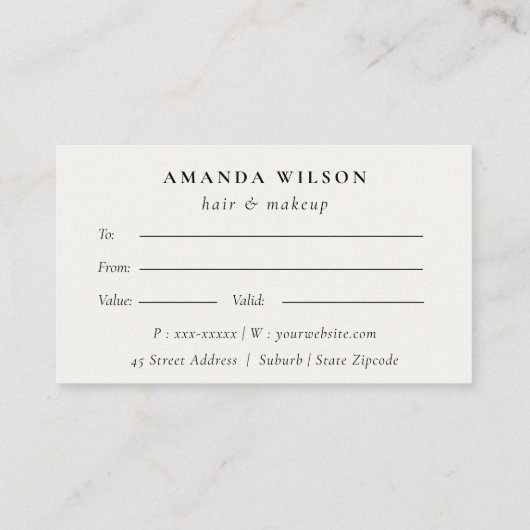 Boho Tropical Foliage Botanical Gift Certificate 名刺 (裏面)