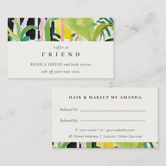 Boho Tropical Foliage Botanical Refer A Friend 名刺 (正面/裏面)