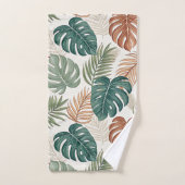 Boho Tropical Leaves Pattern Rust Green Beige バスタオルセット (ハンドタオル)