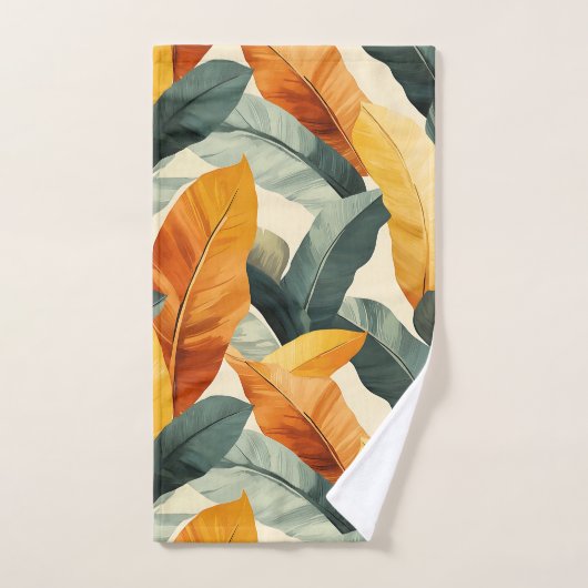 Boho Tropical Pattern Earth Tones バスタオルセット (ハンドタオル)