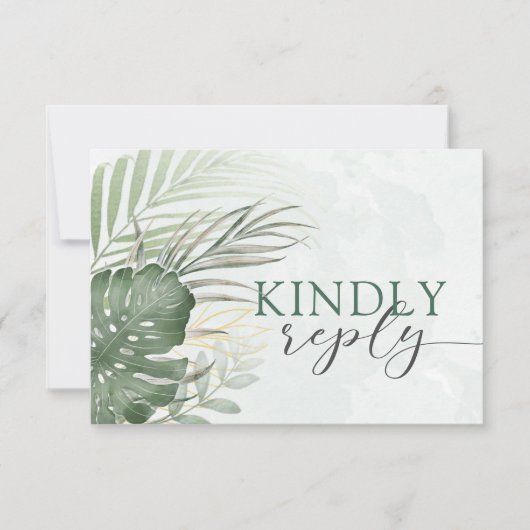 Boho Tropical Watercolor Wedding RSVP (正面)